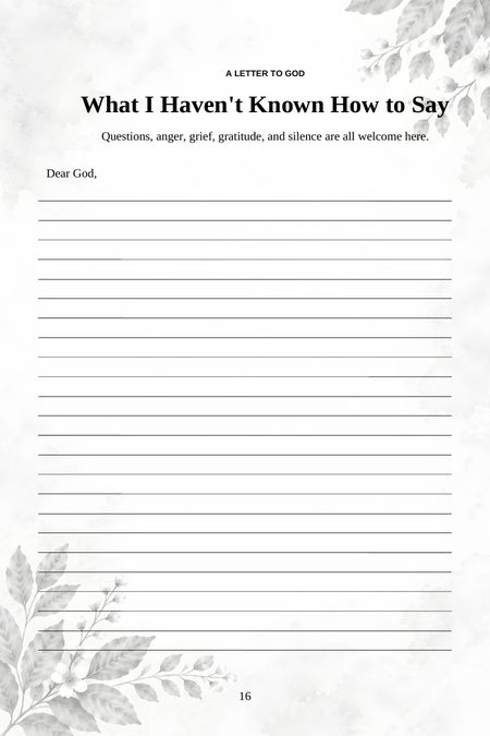 A guided letter to God with lined space beginning Dear God