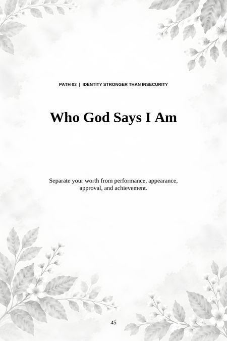 The opening page of Path 03, Who God Says I Am, on identity stronger than insecurity