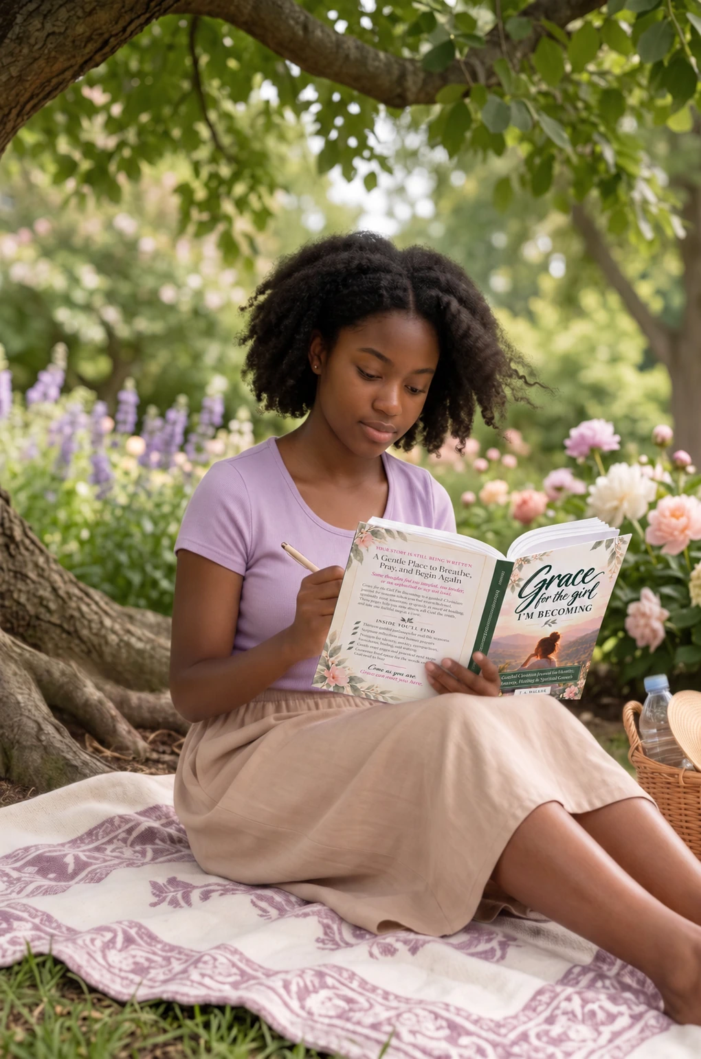 A quiet moment with Grace for the Girl I’m Becoming beneath a tree